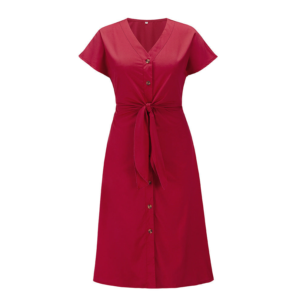 Stunncal Button V-Neck Strap Dress