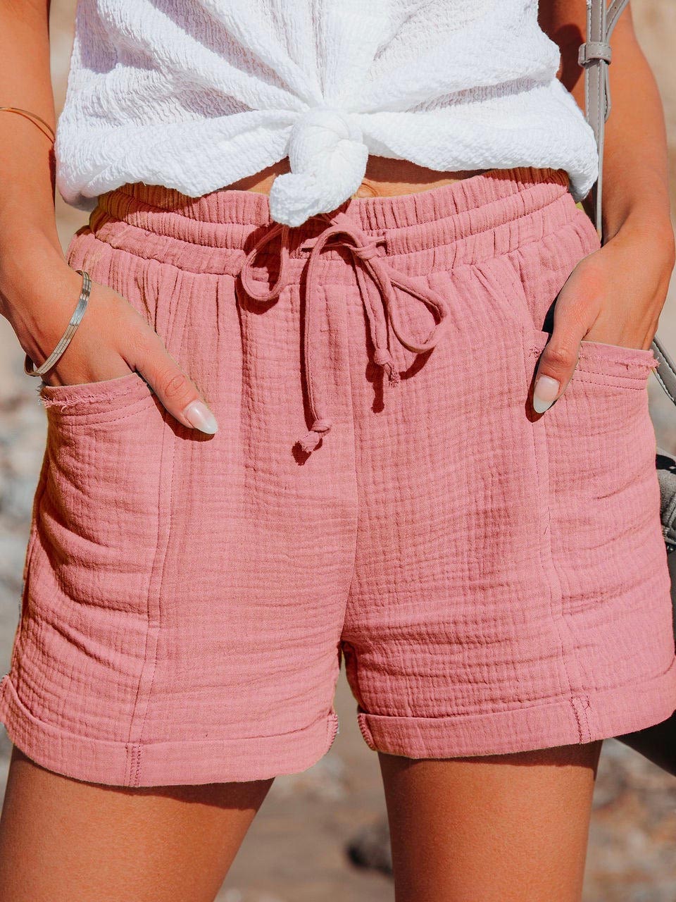 Stunncal Tie Waist Cotton Linen Shorts with Pockets