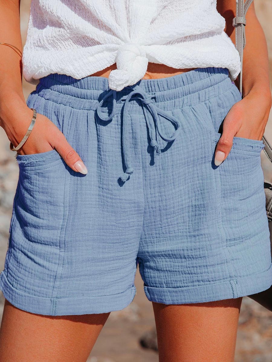Stunncal Tie Waist Cotton Linen Shorts with Pockets