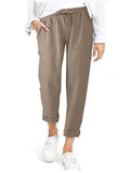 Stunncal Drawstring High Waist Pocket Loose Large Size Cotton Linen Casual Pants