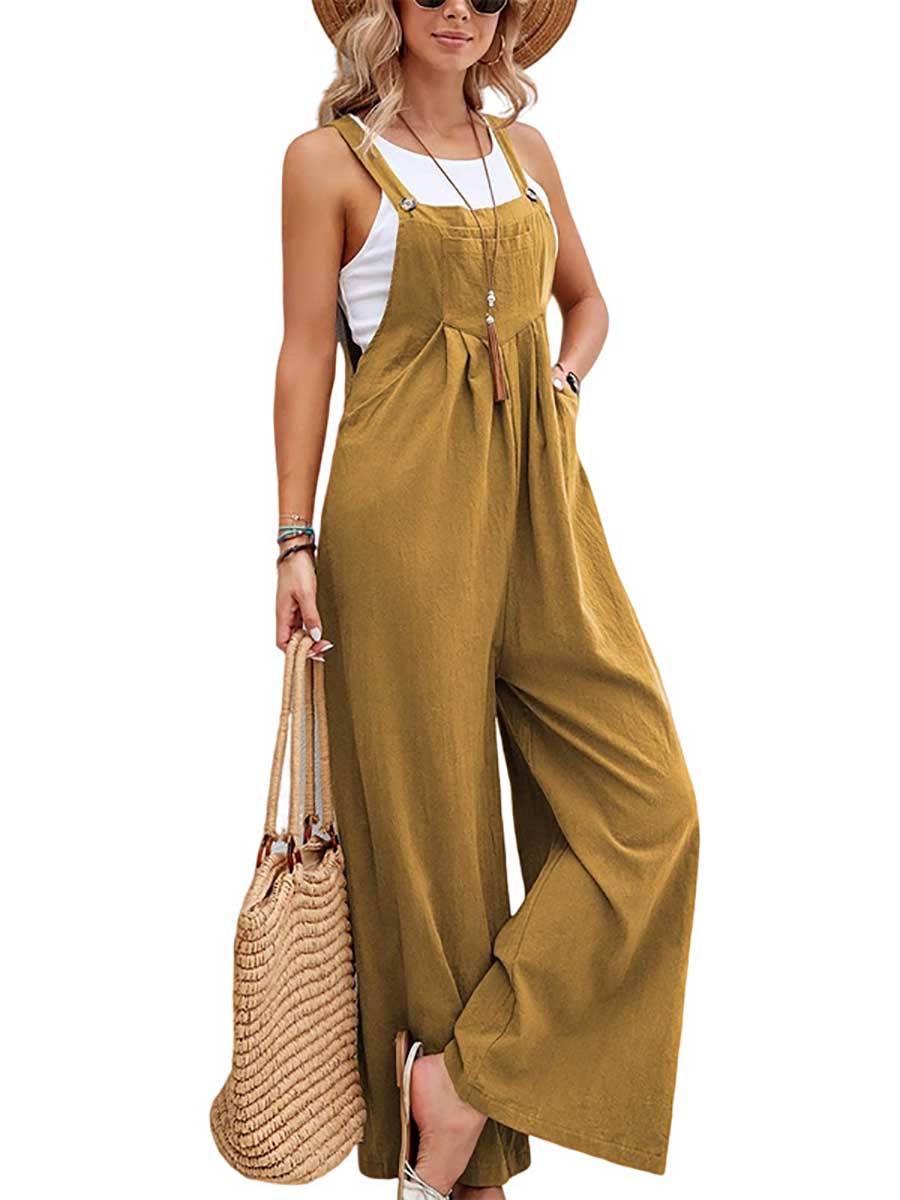 StunncalSolid Color Casual Bib Pants