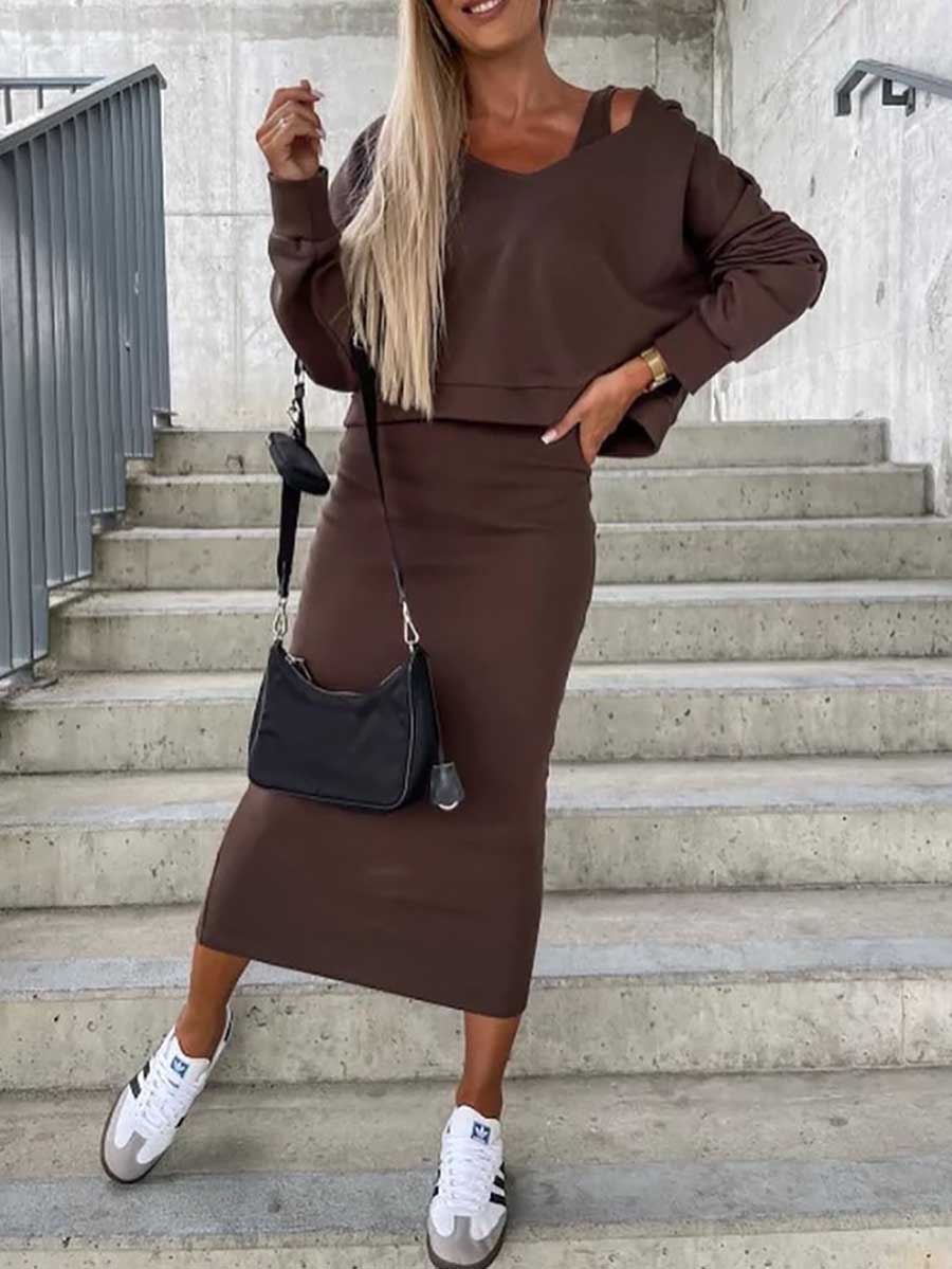 Stunncal Sweatshirt Slim Dress 2-Piece Set