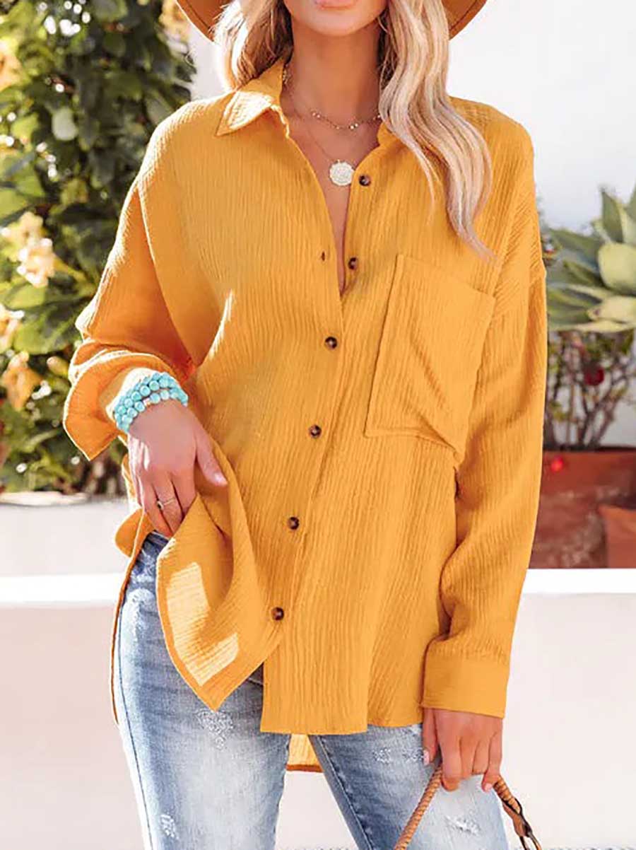 Stunncal Women's Casual V-Neck Long Sleeve Button Down Shirt