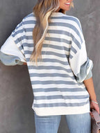 Stunncal Striped Printed Loose Color Clash Sweatshirt