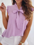 Stunncal Polka Dot Bow Neck Sleeveless Blouse Top