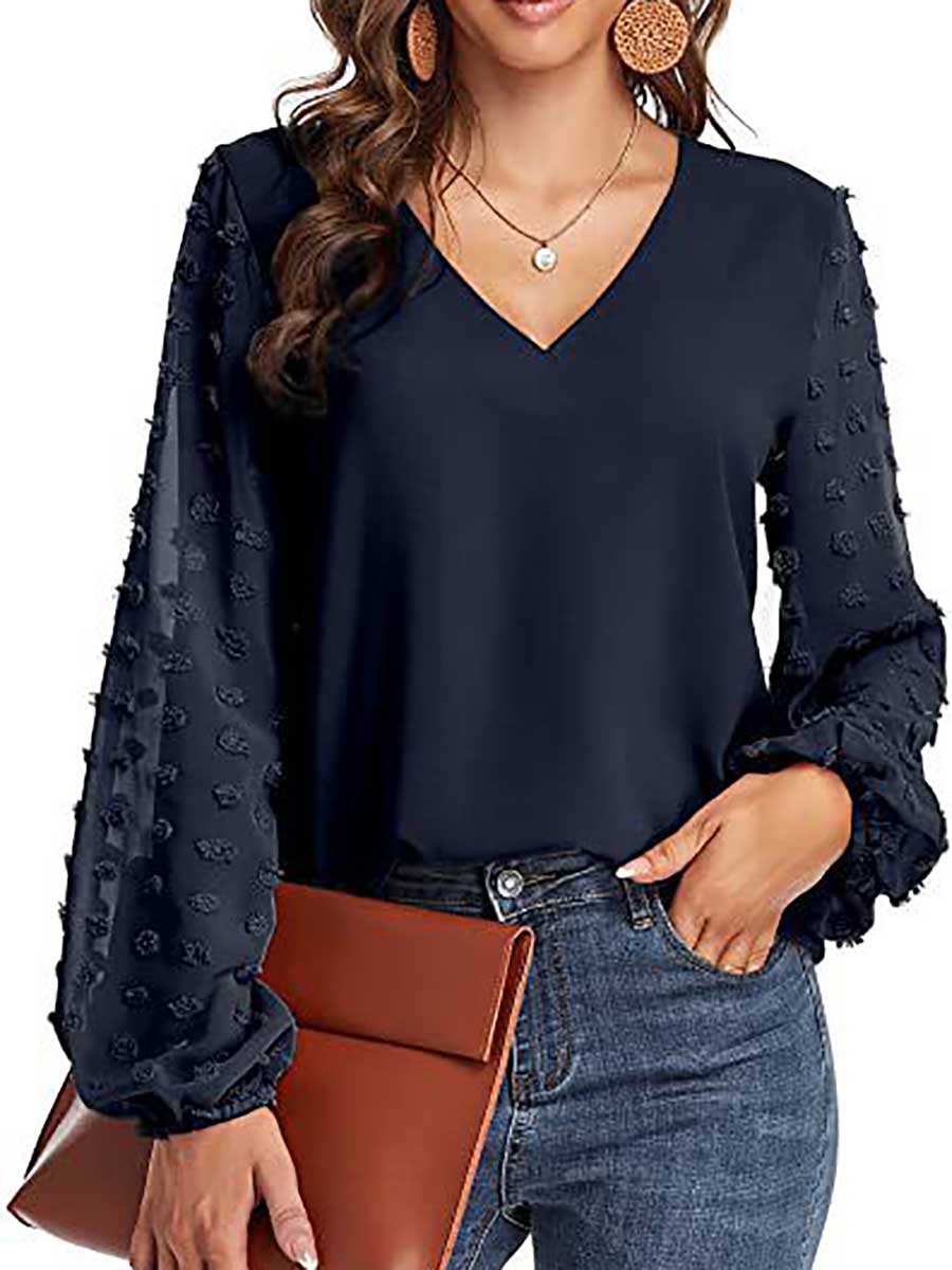 Stunncal V-Neck Chiffon Long Sleeve Top