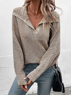 Stunncal Solid Color Long Sleeve Lapel Sweater