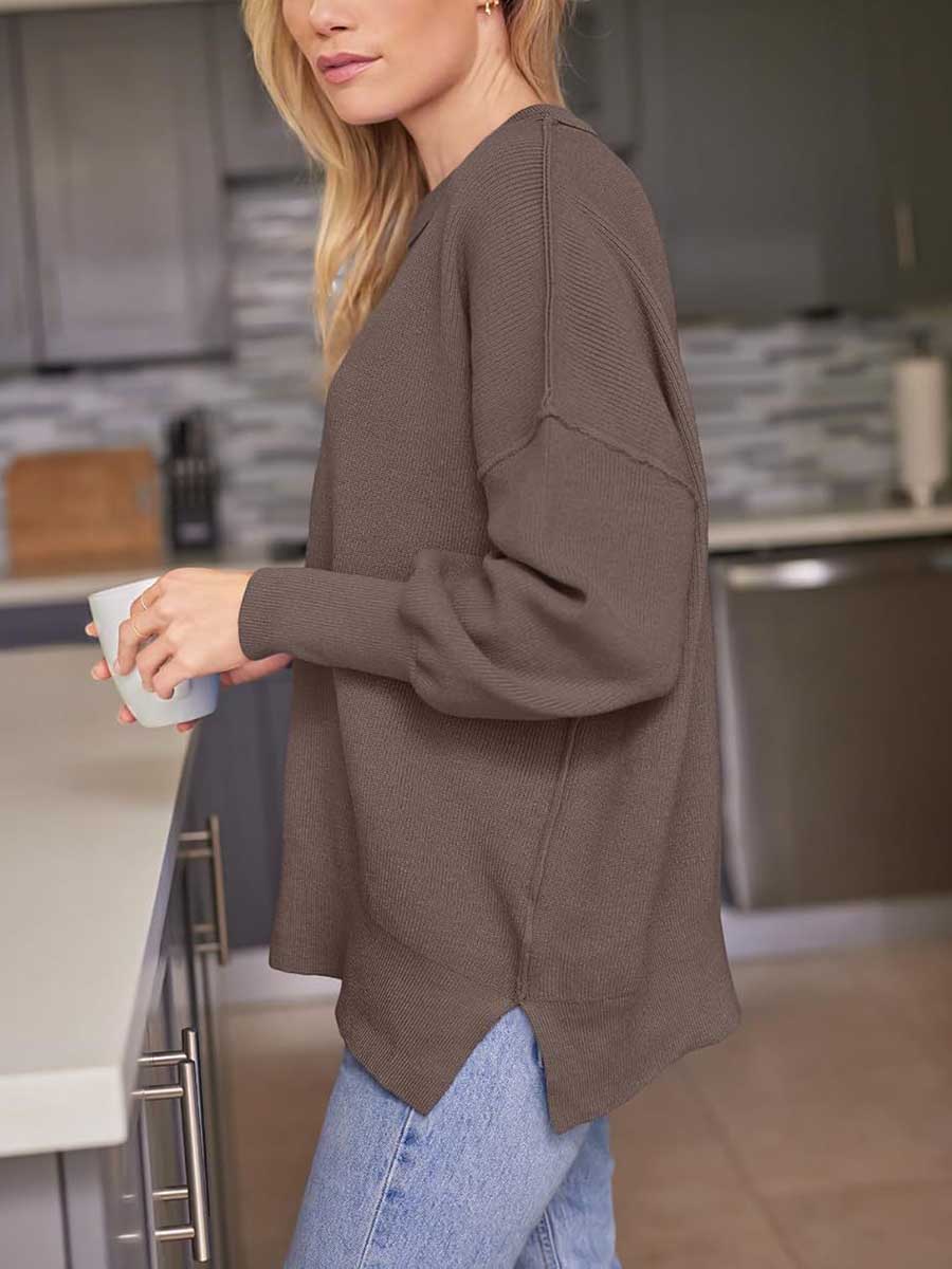 Stunncal Crew Neck Batwing Long Sleeve Sweater