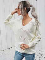 Stunncal Cutout V-neck Knit Loose Sweater