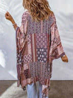 Stunncal Plus Size Printed Bat Sleeve Cardigan