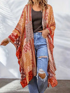 Stunncal Plus Size Printed Bat Sleeve Cardigan