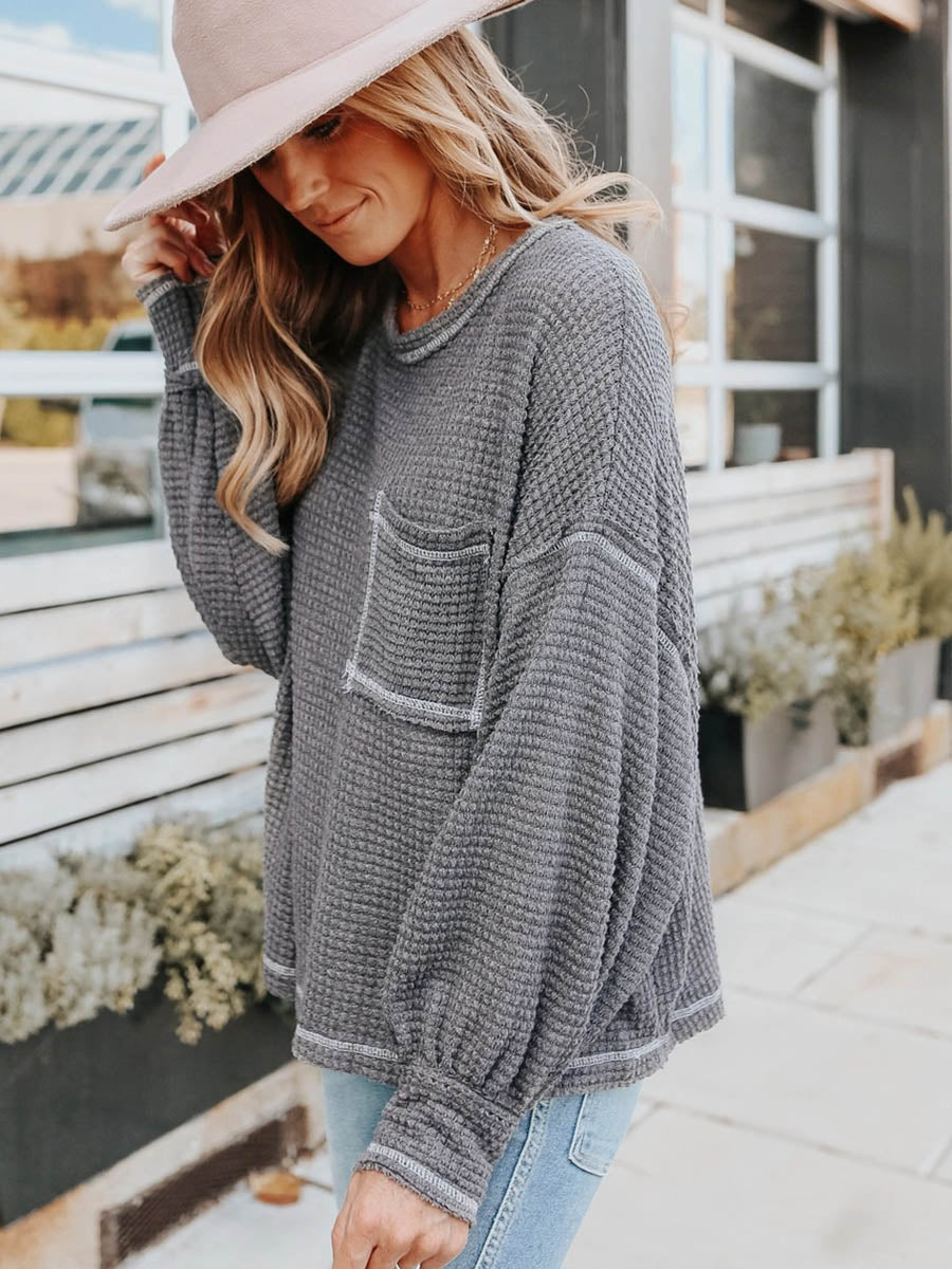 Stunncal Waffle Drop Sleeve Loose Casual Top（6 colors）