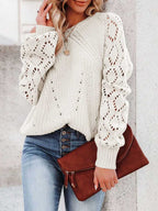 Stunncal Cutout Knit Lantern Sleeve Sweater
