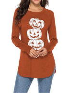 Stunncal Halloween Printed T-Shirt Loose Long Sleeve