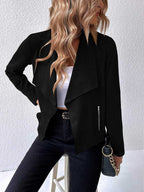 Stunncal Leather Velvet Lapel Long Sleeve Zipper Jacket