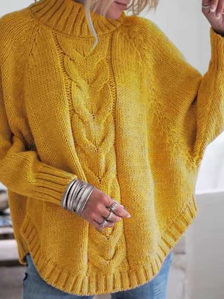 Stunncal Batwing Sleeve Half High Neck Twist Knit