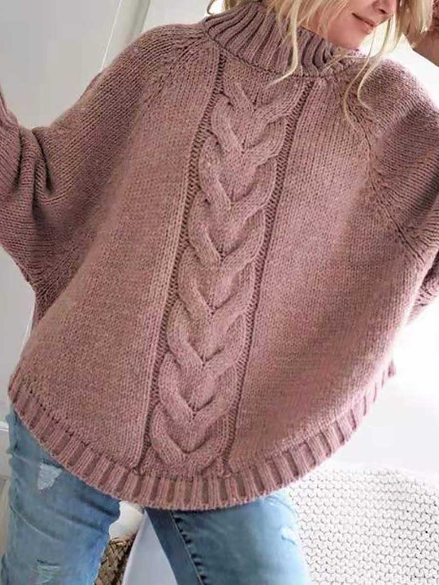 Stunncal Batwing Sleeve Half High Neck Twist Knit