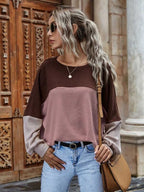 Stunncal Colorblocked Waffle Long Sleeve Casual Top