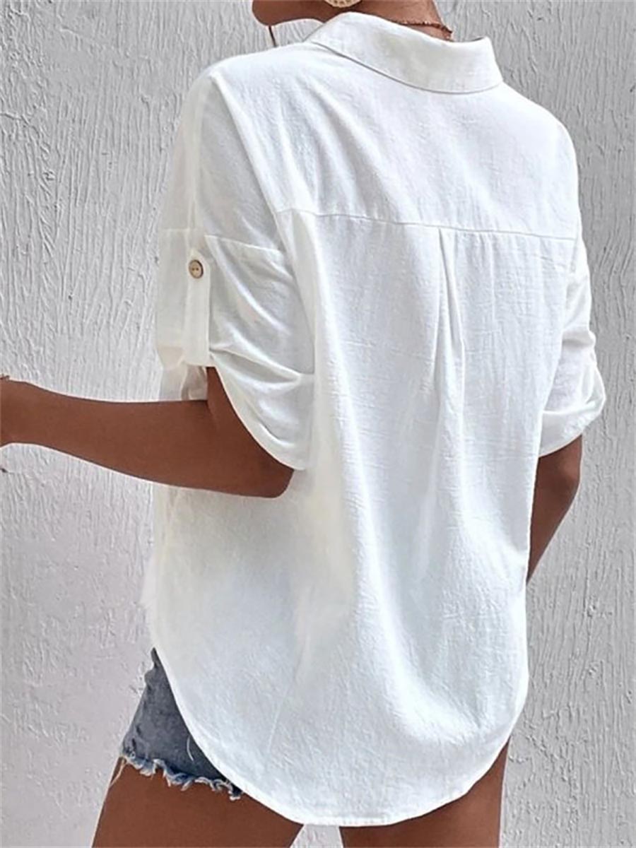 Stunncal Long Sleeves Pocket Lapel Cotton Linen Shirt