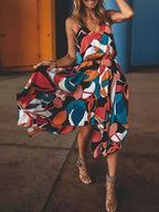 Stunncal Spaghetti Straps Printed Multicolor Midi Dress