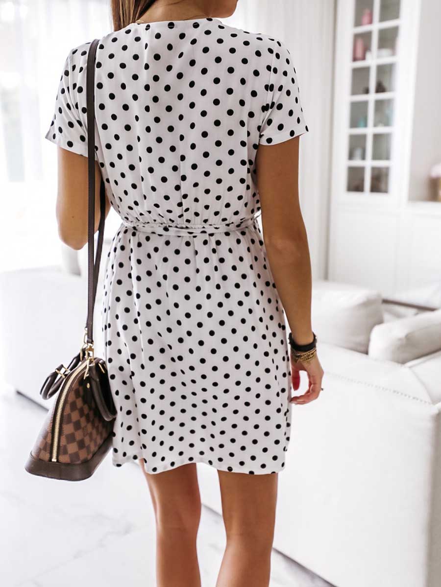 Stunncal Polka Dot V-neck Strappy Dress