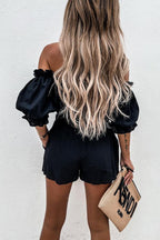 Stunncal Summer Off Shoulder Linen Shorts Suit