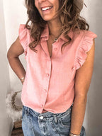 Stunncal Lapel Button Ruffled Shirt