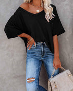 Melarey V-Neck Dolman Sleeve Top - Melarey Boutique